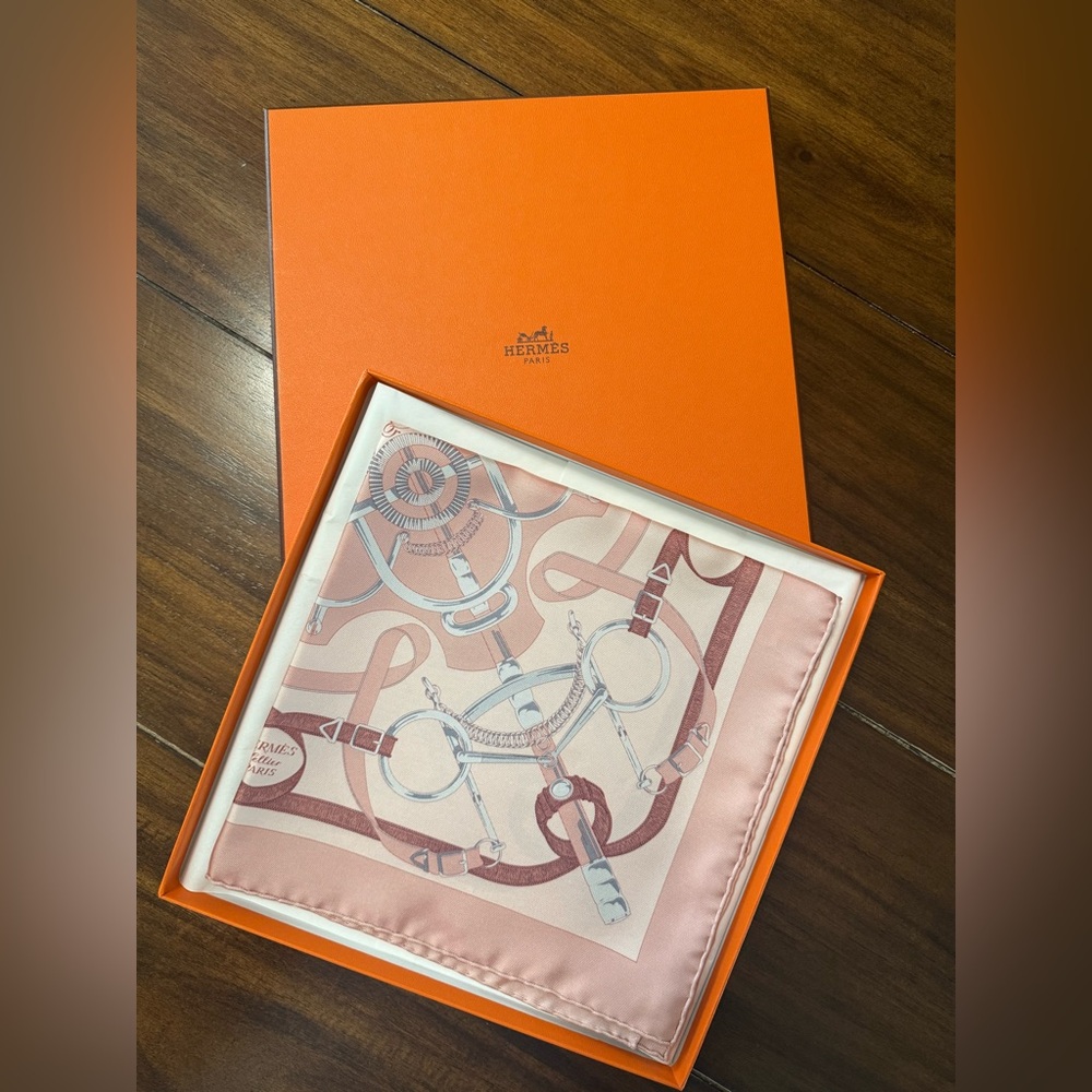 Hermès Blush and Ivory Silk Scarf 17 inches